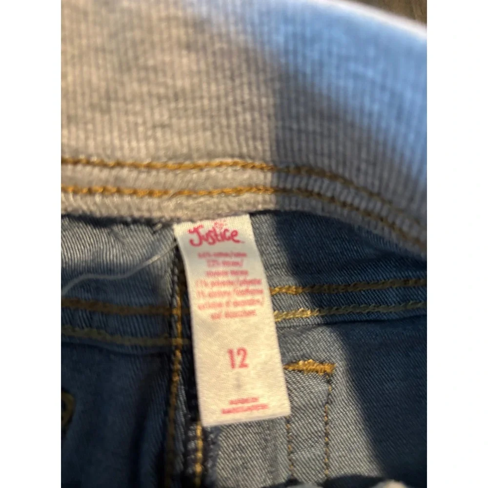 Justice Girls Blue Denim Bermuda Shorts Elastic Waist Pull On Size 12 Stretch